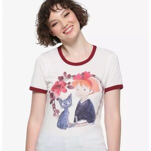 Kiki's Delivery Service White Graphic Tee with Maroon Trim Size M